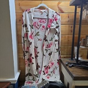 Floral Women's Cardigan with Lace Trim